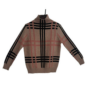 Elegant Plaid Turtleneck Sweater - Tan and Black